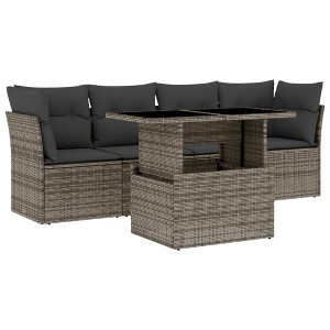 vidaXL 5 Piece Patio Sofa Set with Cushions Gray Poly Rattan - without storage - 1 of 4