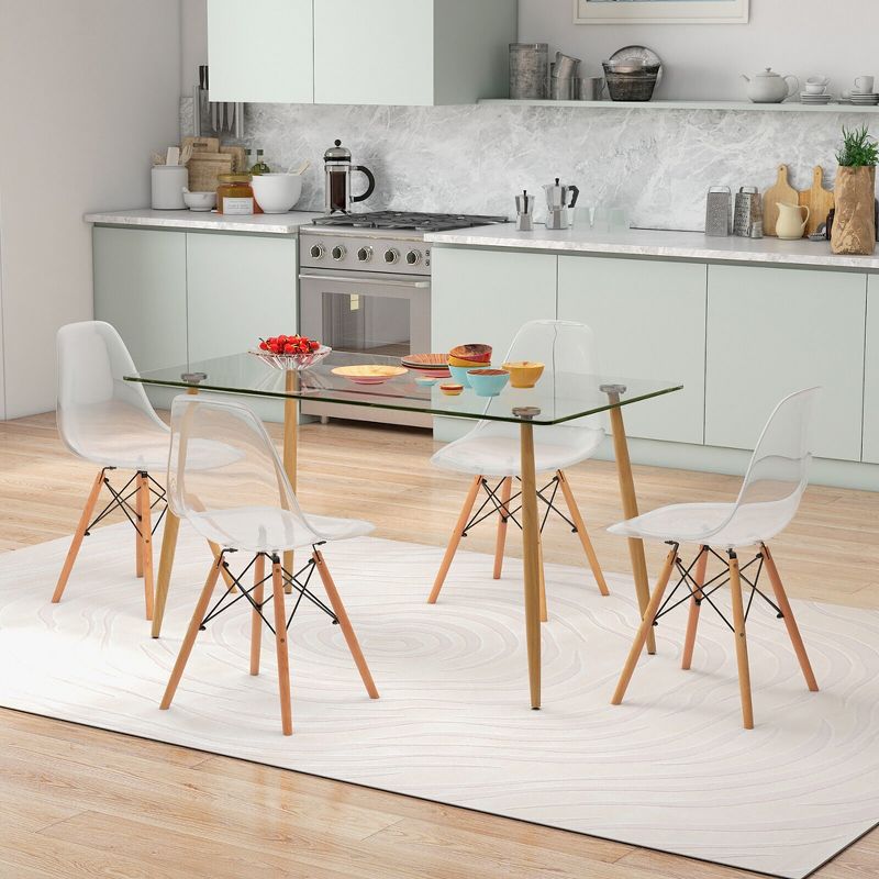 Tangkula Modern 5-Piece Dining Table Set w/ Rectangle Glass Table & 4 Transparent Chairs, 2 of 9