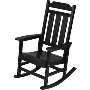VEVOR Porch Rocker, HIPS Outdoor Rocking Chair, High Back Patio Rocking Chair with Smooth Armrests, Supports up to 400 lbs, for Garden, Black - 1 of 4