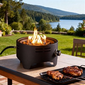 15" Propane Tabletop Gas Fire Pit, 40000 BTU Round Steel Tabletop Fire Pit for Outdoor Patio, Garden, Balcony & Living Space, Black - 1 of 4