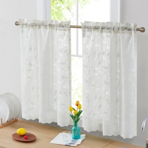 HLC.ME Joyce Lace Sheer Kitchen Cafe Curtain Tiers for Small Windows, Kitchen & Bathroom - Set of 2 - 1 of 4