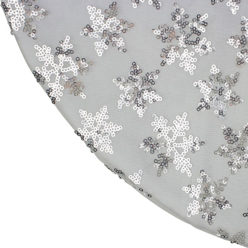 Northlight 20" White and Silver Sequin Snowflake Mini Christmas Tree Skirt, 3 of 4