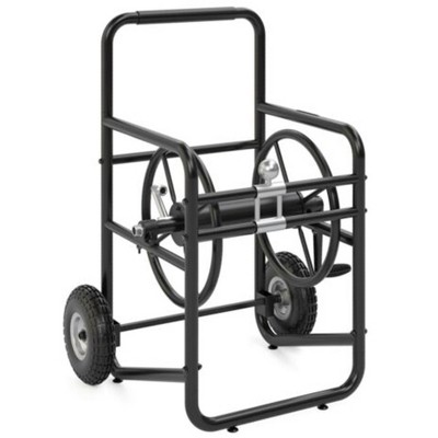 Black Steel Manual Crank Hose Reel Cart with Flat-Free Tires