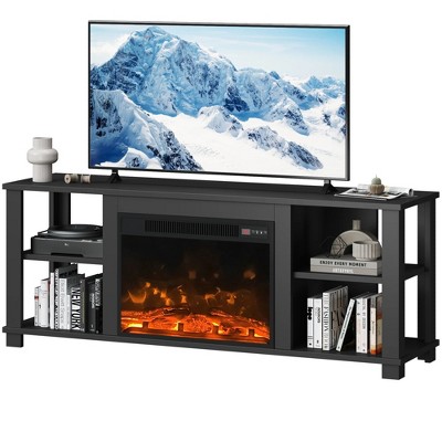 LACOO 59" TV Stand with Open Shelves and Fireplace