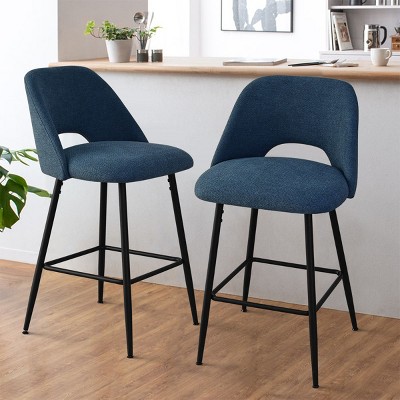 Edwin 26.5" inches Fabric Counter Height Stools,Armless Upholstered Counter Stools With Backs Set Of 2,Black Metal Frames-The Pop Home