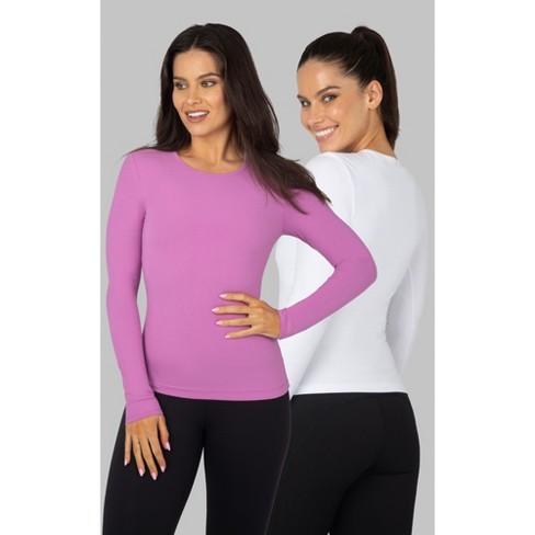 Yogalicious Womens Heavenly Ribbed Kathleen Long Sleeve Top - 2 Pack, -  First Bloom/White - X Small