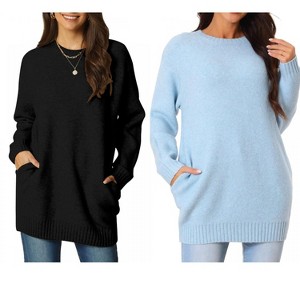 INSPIRE CHIC Women's Fall Winter Round Neck Long Sleeve Casual Tunic Sweater with Pockets 2 Packs - 1 of 4