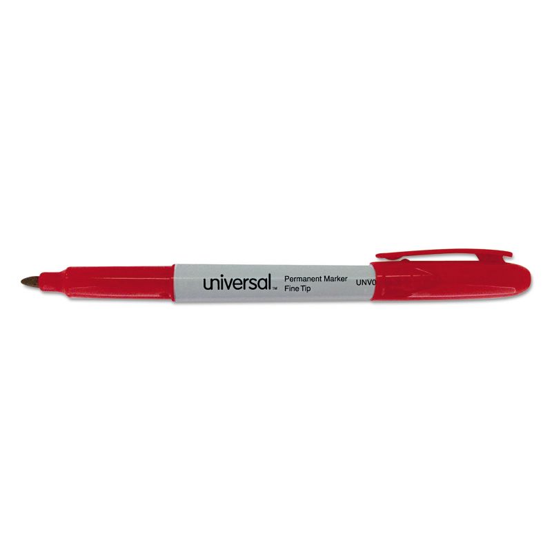 UNIVERSAL Pen Style Permanent Markers Fine Point Red Dozen 07072, 1 of 10