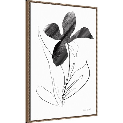 Black and White Abstract Floral Canvas with Bronze Frame