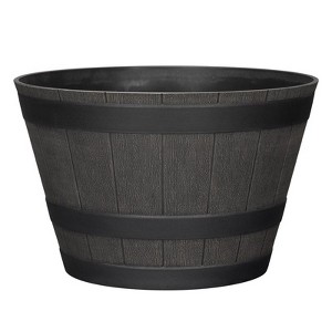 L&G Solutions 9 in. H X 14 in. D Wood-Resin Whiskey Barrel Planter Brown - 1 of 1