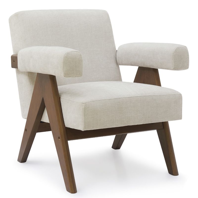Morgan Accent Chair With Arms,22.5" Wide Lounge Armrest Linen Accent Chair,Upholstered Seat and Back With V Shape Solid Wood Legs-Maison Boucle, 5 of 11
