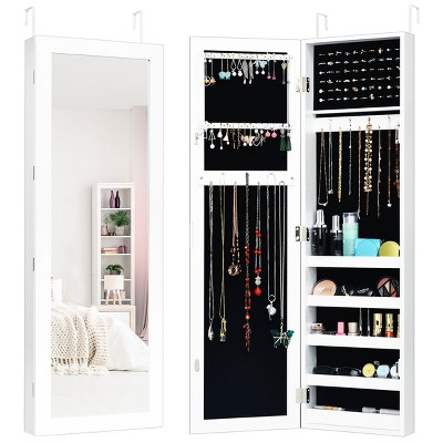 Costway Door Mounted Mirrored Jewelry Cabinet Storage Organizer White