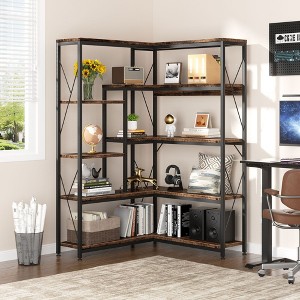 Celebalcony 5 Tiers Corner Bookshelf, 70.86" Tall L-Shaped Bookcase, Corner Shelf Display Storage Rack with Metal Frame for Living Room Home Office - 1 of 4