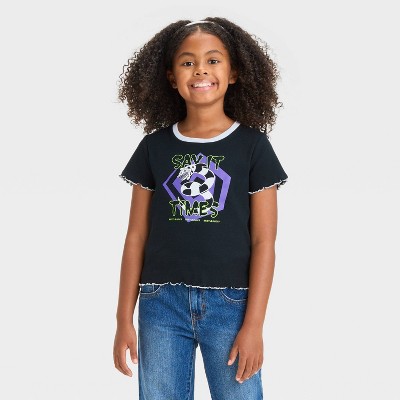 Girls' Say it 3 Times Short Sleeve Graphic T-Shirt - White/Black XS