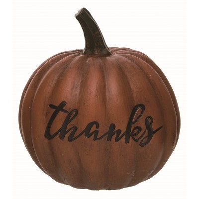 Transpac Resin 6 in. Orange Autumn Thanks Pumpkin Word Decor