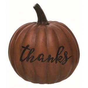 Transpac Resin 6 in. Orange Autumn Thanks Pumpkin Word Decor - 1 of 2