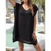 Women's Crewneck Cover Up Dress Fashion Knit Eyelet Beach Dresses Summer Loose Fit Coverup Mini Dress - 2 of 4