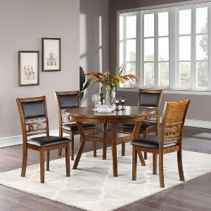TiramisuBest 59x43 In Expandable Oval Dining Table for Farmhouse Kitchen, with Removable Leaf, Trestle X - Shaped Base, and White Oak Finish in White - 1 of 4