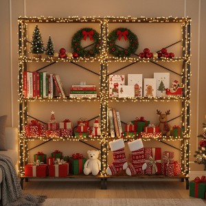 Homy Casa 5-Tier Industrial Bookshelf with Metal Frame, Rustic Wood Shelving Unit for Living Room or Office, Black - 1 of 4