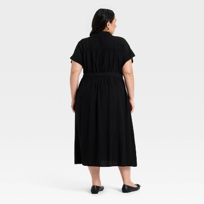 Women Short Sleeve Tie-Front Midi Shirtdress – Ava & Viv