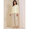 INSPIRE CHIC Women's Elegant Pearl Decor Ruched Crew Neck Long Sleeve Dressy Office Blouse - 2 of 4