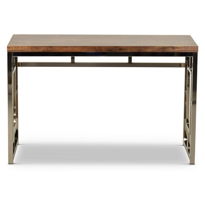 Alize 47" Brown Faux Wood and Chrome Home Office Desk