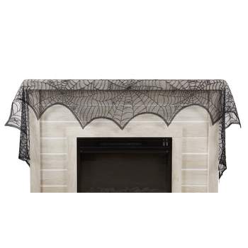 Sunward Halloween Decoration Lace Spider Tablecloth Fireplace Cloth Black  Party Decor 