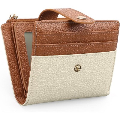 BEAFUP Slim RFID Women's Wallet – Vegan Leather Card Holder with Zipper Pocket, Compact for Travel Going Out Shopping(Beige and Brown)