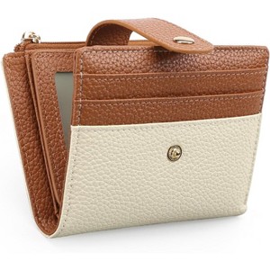 FATMOON Slim RFID Women's Wallet – Vegan Leather Card Holder with Zipper Pocket, Compact for Travel Going Out Shopping(Beige and Brown) - 1 of 4