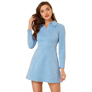 INSPIRE CHIC Women's Regular Fit Faux Suede Lapel Neck Long Sleeve Elegant A-Line Mini Dress - 1 of 4