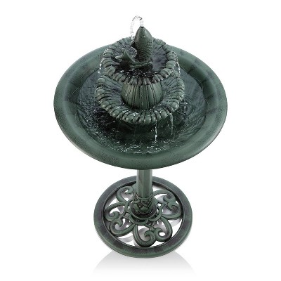 Green Plastic 3-Tier Pedestal Fountain Bird Bath