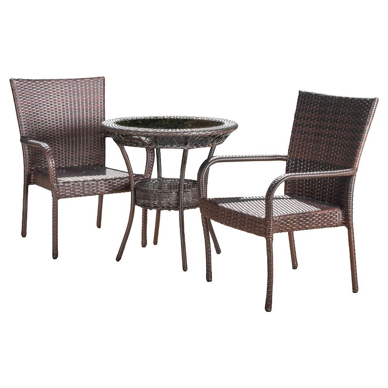 Littleton 3-Piece Wicker Patio Bistro Seating Set - Brown - Christopher Knight Home, 3 of 6