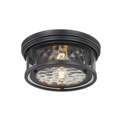Clarion Matte Black Transitional 2-Light Flush Mount with Clear Water Glass
