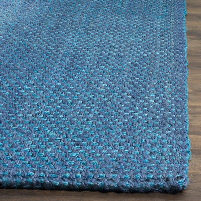 Hand-Knotted Blue Jute Rectangular Rug, 6' x 9'
