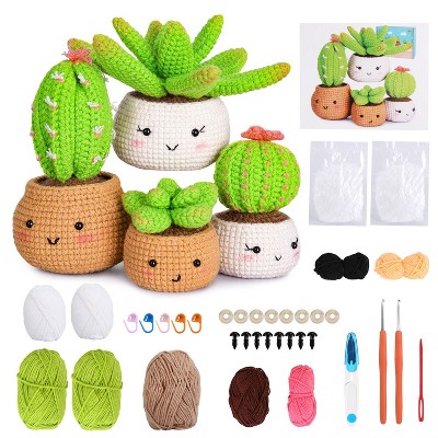 iMountek "Succulent Crochet Kit for Beginners – DIY Supplies to Create 4 Succulent Patterns, Perfect Craft for Kids & Adults, Great Gift" Brown