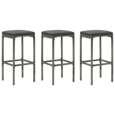 vidaXL Bar Stools with Cushions 3 pcs Gray Poly Rattan