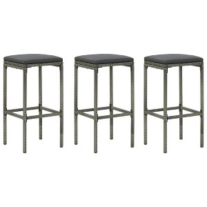 vidaXL Bar Stools with Cushions 3 pcs Gray Poly Rattan - 1 of 4