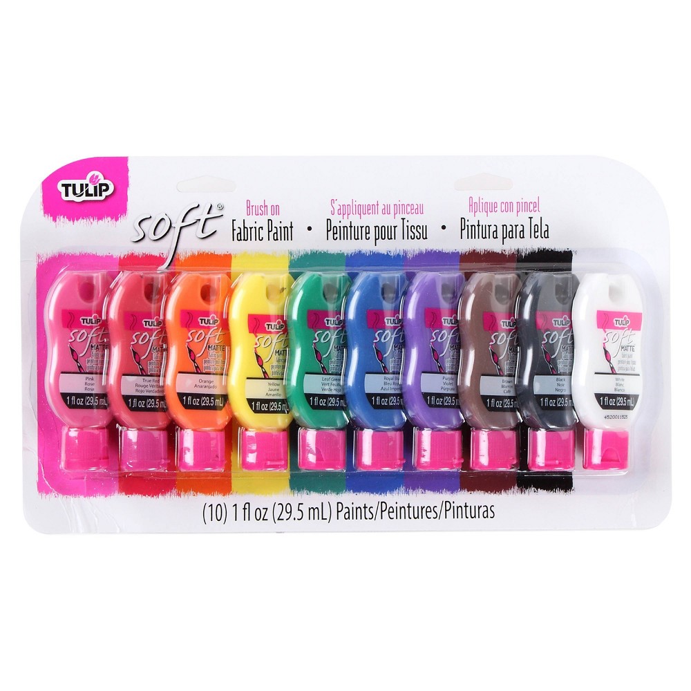 Tulip Color 10pk 1 fl oz Brush-On Fabric Paint Kit Rainbow: Water-Based Acrylic Craft Paint for Art & Stationery