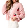 Women's Long Sleeve Open Front Knit Sweater- Cherry Embroidery Cardigan S-XL - 3 of 4