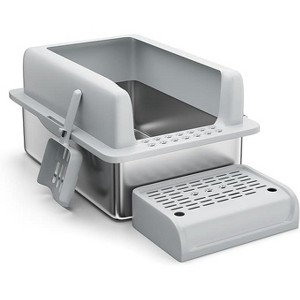 Coucheta XXL Stainless Steel Cat Litter Box Collection - with Platform Step, Removable Top, Non-Slip Bottom & Scoop, Multiple Heights - 1 of 4