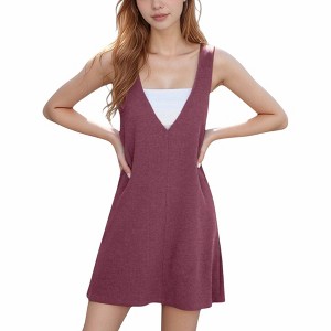 Anna-Kaci Women's Sleeveless V-Neck Mini Jumper Dress with Ribbed Knit Texture and A-Line Silhouette - 1 of 4