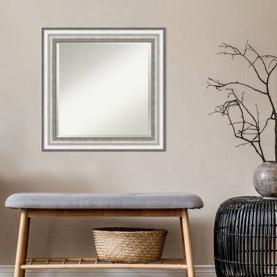 Salon Silver 25" Square Wall Mirror with Brushed Polystyrene Frame