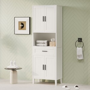 NicBex Tall Bathroom Storage Cabinet with 1 Drawer,Modern Freestanding Bathroom Cabinet with 2 Cabinets and 4 Soft-Close Doors for Bathroom - 1 of 4