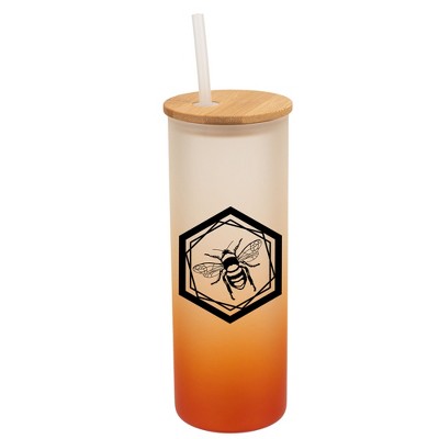 Elanze Designs Hexagon Honey Queen Bumble Bee Wrap-Around Design 25 Ounce Frosted Gradient Glass On-The-Go Coffee Travel Skinny Tumbler Mug Cup,