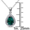 EVERLY JEWELRY | Sterling Silver 1 1/2ct TGW Created Emerald and Created White Sapphire Teardrop Halo Pendant with Chain, 18 inc - 2 of 4