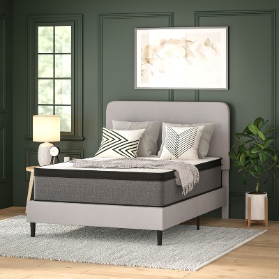 Flash Furniture Capri Comfortable Sleep Euro Pillow Top 13 Inch CertiPUR-US Certified Hybrid Pocket Spring Mattress, Supportive Relief, Mattress in a Box