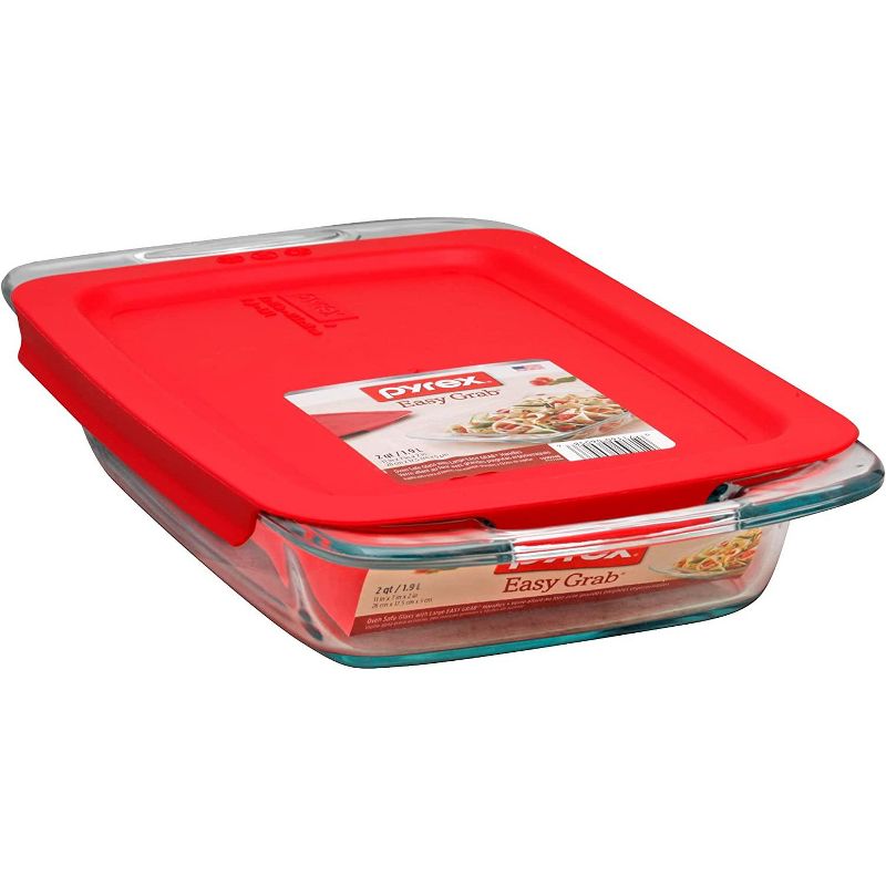 Pyrex Easy Grab Glass Oblong Baking Dish, with Red Plastic Lid 2-quart, 2 of 7