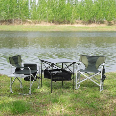 VisioGear Folding Chair, 3-Piece Folding Outdoor Chairs and Table with Cup Holder, Camping Chair for Picnics, Black & Green, 23.2"*18.9"*31.5"