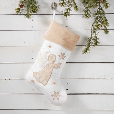 Heavenly Elegance 20" Off-White Angel Stocking with Beige Trim