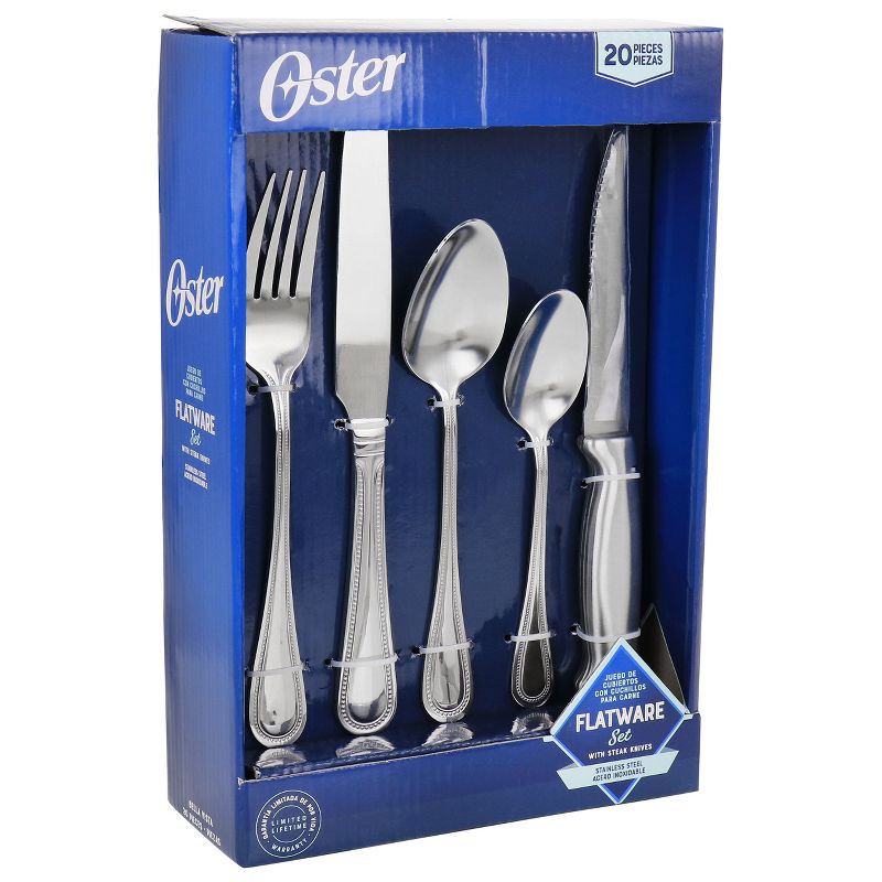 Oster 20 Piece Stainless Steel Flatware and Steak Knife Set, 1 of 9